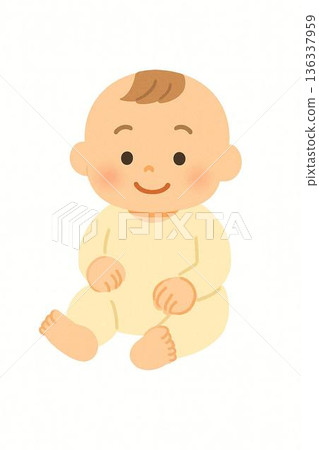 一幅全身插圖,描繪了一個坐著的嬰兒,沒有性別區分,既有男性也有女性。 一幅全身插圖,描繪了一個坐著的嬰兒,沒有性別區分,既有男性也有女性。 136337959