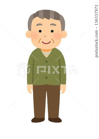 一位老年男子的全身像，正面站立。 136337972