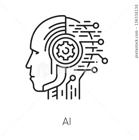 Artificial intelligence line icon or RPA pictogram. Machine learning technology outline vector sign, process robotic automation solution thin line pictogram. RPA AI chat bot or robot head linear icon Artificial intelligence line icon or RPA pictogram. Machine learning technology outline vector sign, process robotic automation solution thin line pictogram. RPA AI chat bot or robot head linear icon 136338138
