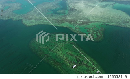 Coral reef and fish farm with cages for fish 136338149