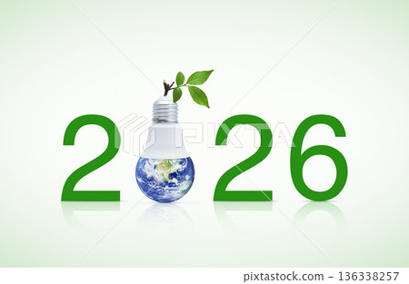 Happy new year 2026 ecology and saving energy concept, Elements of this image furnished by NASA 136338257