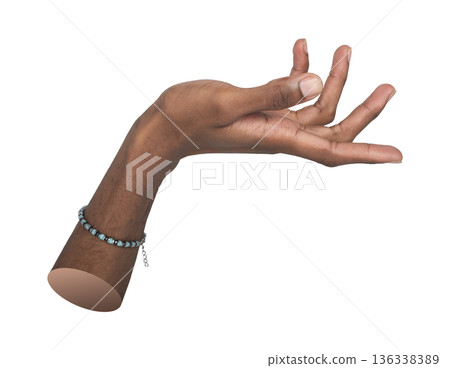 Close-up of a male hand with open palm and raised fingers shown from the side in a presenting Close-up of a male hand with open palm and raised fingers shown from the side in a presenting 136338389
