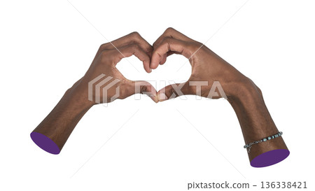 African-American male hands forming heart shape, love and valentine gesture, isolated on white. African-American male hands forming heart shape, love and valentine gesture, isolated on white. 136338421