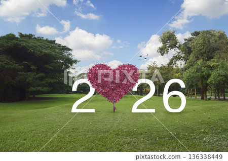 Happy New Year and Valentines Day 2026 Concept Happy New Year and Valentines Day 2026 Concept 136338449