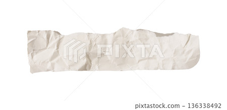 Long torn white paper strip with crumpled texture, soft folds, and uneven teared edges. Minimal Long torn white paper strip with crumpled texture, soft folds, and uneven teared edges. Minimal 136338492