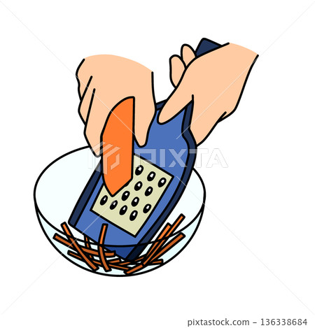 Illustration of slicing carrots with a slicer | Cooking and cooking process Illustration of slicing carrots with a slicer | Cooking and cooking process 136338684