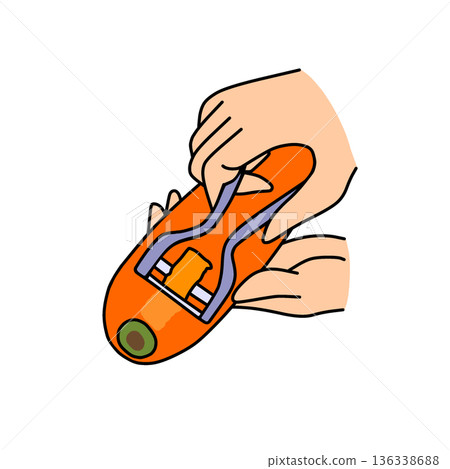 Illustration of a person peeling a carrot | Cooking and preparation 136338688
