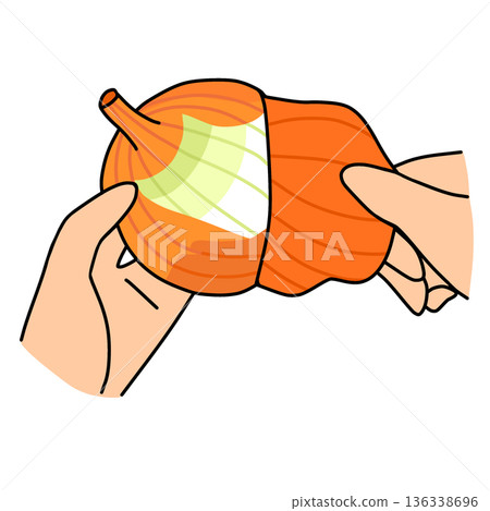 Illustration of peeling an onion | Cooking and cooking process Illustration of peeling an onion | Cooking and cooking process 136338696