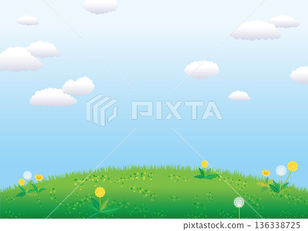蒲公英盛開的草地背景插圖 蒲公英盛開的草地背景插圖 136338725
