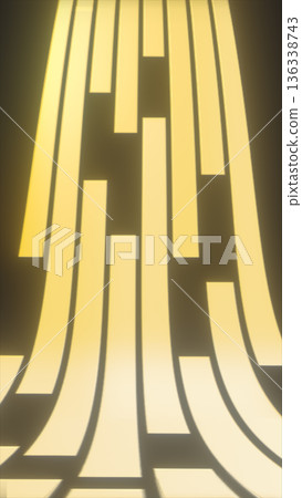 Abstract golden glowing vertical lines forming a futuristic geometric pattern with soft light and depth 136338743