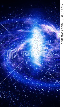 Bright cosmic galaxy core surrounded by star particles, representing deep space, cosmic energy, and universal motion 136338747