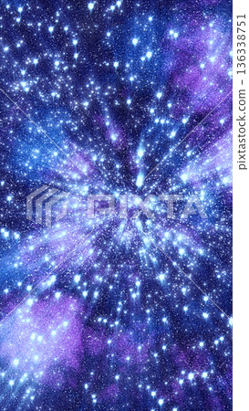 Blue and purple starfield burst with sparkling cosmic dust, abstract galaxy warp background 136338751