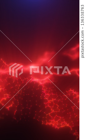 Glowing red energy waves forming abstract electric patterns over a dark gradient background 136338763