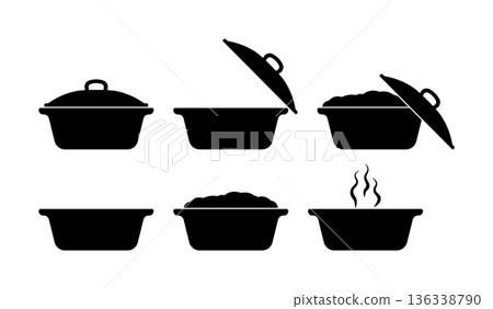 Set of black and white cooking pot icons without background. Set of black and white cooking pot icons without background. 136338790