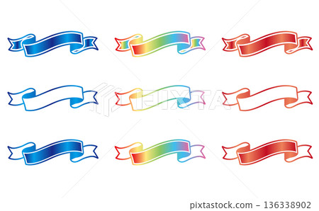 Ribbon frame luxury color set Wavy banner and heading decoration Rainbow color Metallic Vector material 136338902