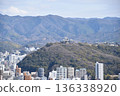Matsuyama city, Matsuyama Castle and Mt. Ishizuchi from the Matsuyama General Park Observation Tower. In the middle of the castle. 136338920
