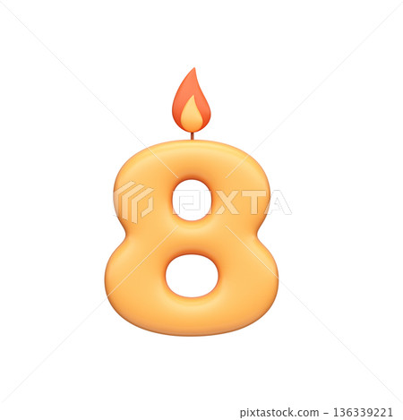 Number Eight Birthday Candle 3D Icon 136339221