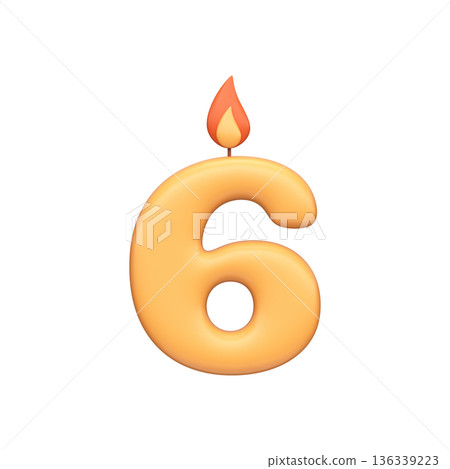 Number Six Birthday Candle 3D Icon 136339223