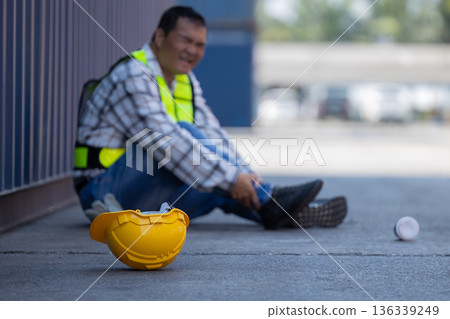 First aid support accident at work of worker at factory. First aid support accident at work of worker at factory. 136339249