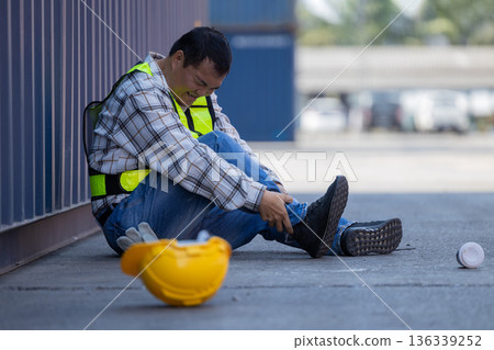 First aid support accident at work of worker at factory. First aid support accident at work of worker at factory. 136339252