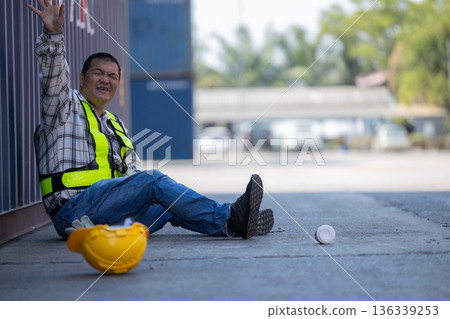 First aid support accident at work of worker at factory. First aid support accident at work of worker at factory. 136339253