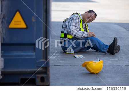 First aid support accident at work of worker at factory. First aid support accident at work of worker at factory. 136339256