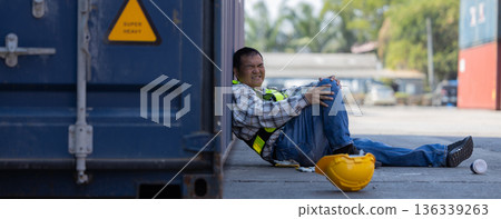 First aid support accident at work of worker at factory. First aid support accident at work of worker at factory. 136339263