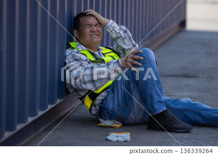 First aid support accident at work of worker at factory. First aid support accident at work of worker at factory. 136339264