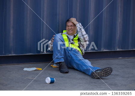 First aid support accident at work of worker at factory. First aid support accident at work of worker at factory. 136339265