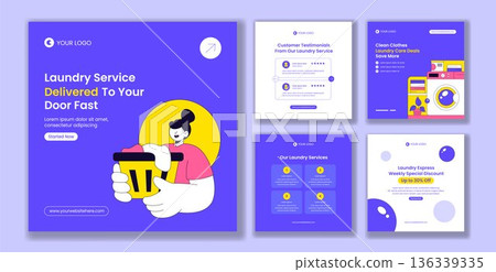 Laundry Service Flat Cartoon Hand Drawn Social Media Post Background Illustration 136339335