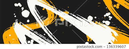 Abstract Yellow White Black Ink Brush Background Abstract Yellow White Black Ink Brush Background 136339607