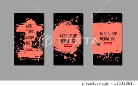 Coral ink brush stroke on black background. 136339613