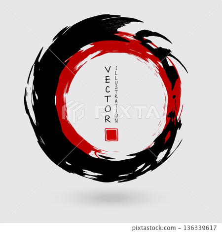 Black and red ink round stroke on white background. 136339617