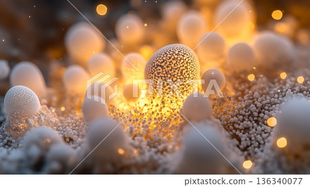Abstract soft glowing bubbles in dark with light details 136340077