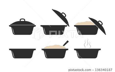 Cooking pot icons showing cooking process without background. 136340187