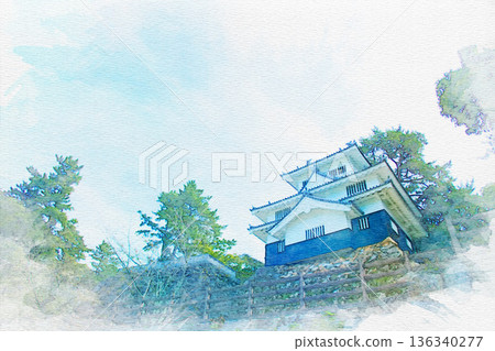 [Aichi Prefecture] Watercolor painting of the Yoshida Castle iron tower in Imabashicho, Toyohashi City 136340277