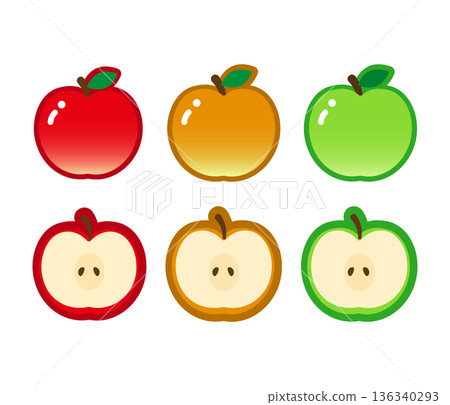 一套包含各種蘋果插畫素材（蘋果、梨子、青蘋果） 136340293