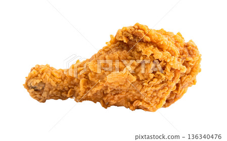 Fried chicken leg drumstick isolated on white background with clipping path, Junk food high calorie. Fried chicken leg drumstick isolated on white background with clipping path, Junk food high calorie. 136340476
