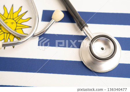 Argentina flag with black stethoscope, Business and finance. 136340477