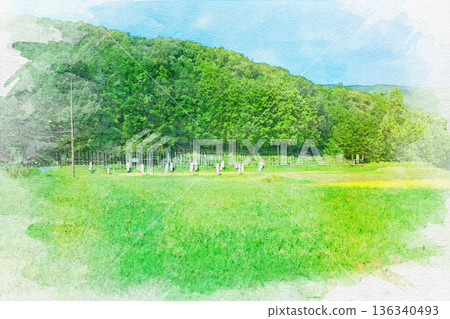 Watercolor painting of the horse fence at the Battle of Shitaragahara in Shinshiro City, Aichi Prefecture 136340493