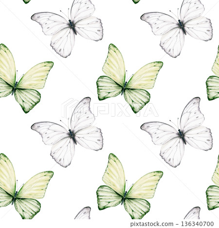 Butterfly in flight in shades of green and white in seamless pattern,symbolizing forest magic and Celtic ancestral spirits.Watercolor insect for fantasy themes,heritage branding,nature inspired art Butterfly in flight in shades of green and white in seamless pattern,symbolizing forest magic and Celtic ancestral spirits.Watercolor insect for fantasy themes,heritage branding,nature inspired art 136340700