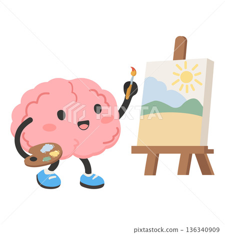 Cartoon Brain Painting a Landscape Cartoon Brain Painting a Landscape 136340909