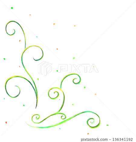 Simple artistic green swirled stems with colorful dots decoration illustration Simple artistic green swirled stems with colorful dots decoration illustration 136341192
