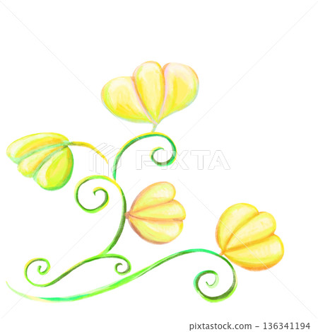 Simple artistic flowers and green swirled stems decoration illustration Simple artistic flowers and green swirled stems decoration illustration 136341194