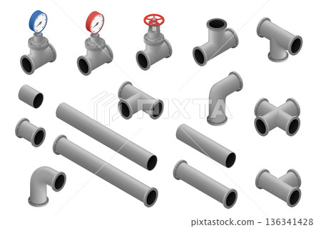 Pipes and fittings with a valve, tap and faucet for water Pipes and fittings with a valve, tap and faucet for water 136341428
