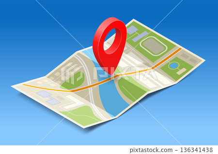 Map with a destination pointer. Isometric projection Map with a destination pointer. Isometric projection 136341438