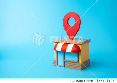 Opening a new store and advertising the location. Inform customers of the store's location. Grand opening promotion highlights visibility, local marketing strategy, and map navigation for shoppers 136341447