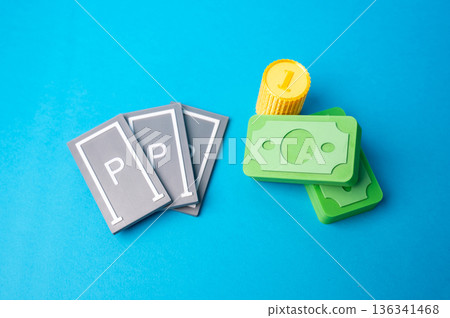 Fee for maintenance, cleaning and security of parking spaces for cars. Property management concept about service costs, shared expenses, and organized parking facility operations 136341468