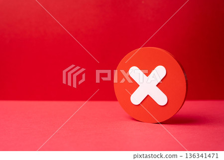 A symbol of prohibition and refusal. Sanctions and restrictions. Error message. Closing and stopping work. Regulatory pressure concept showing compliance limits, policy control A symbol of prohibition and refusal. Sanctions and restrictions. Error message. Closing and stopping work. Regulatory pressure concept showing compliance limits, policy control 136341471