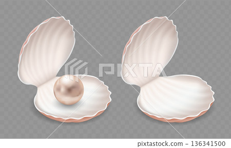 Seashell with a pearl and an empty shell 136341500